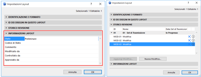 Figura 2 Pannello Impostazioni Layout